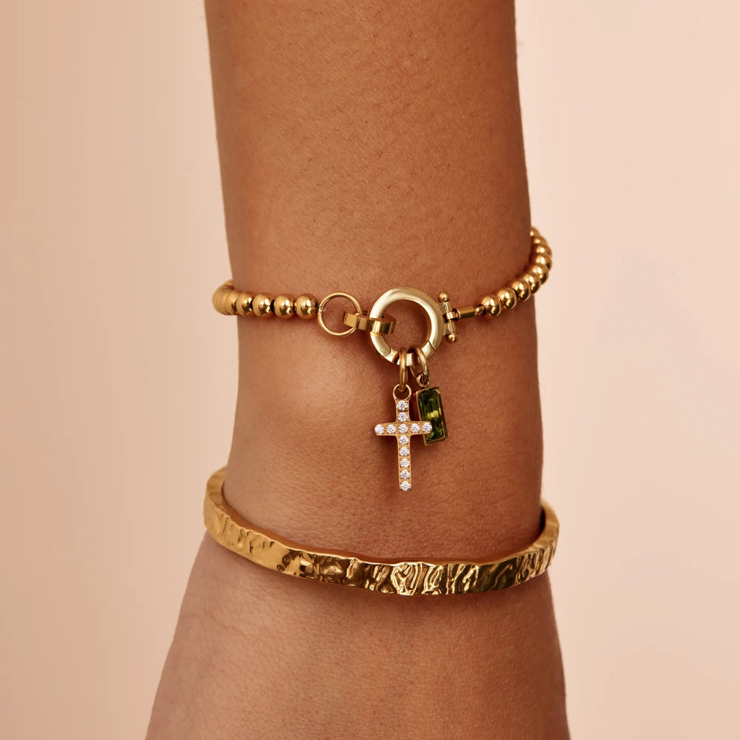 Nova Bead Birthstone Bracelet with Cross Pendant