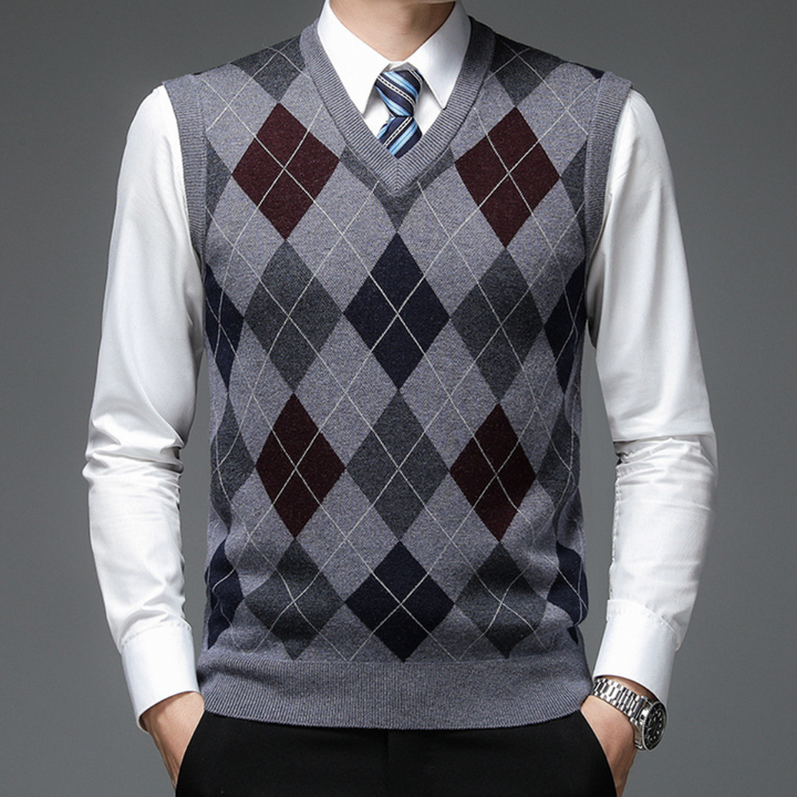 Men's Jumper with Stylish Argyle Pattern - Felix