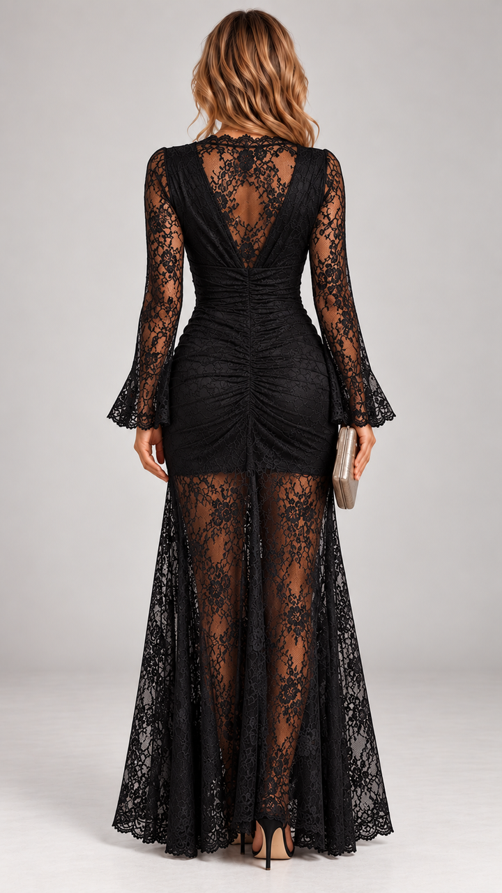 Long Evening Maxi Dress with V-Neck and Side Slit