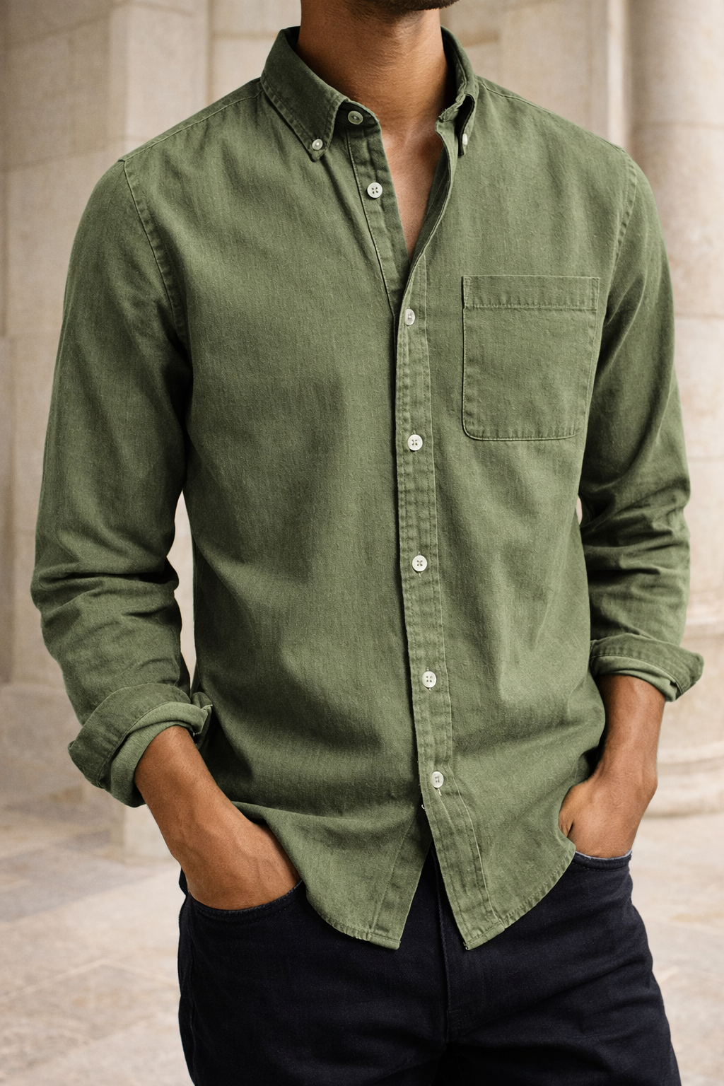Men's Cotton Shirt with Button Placket for a Smart-Casual Everyday Look