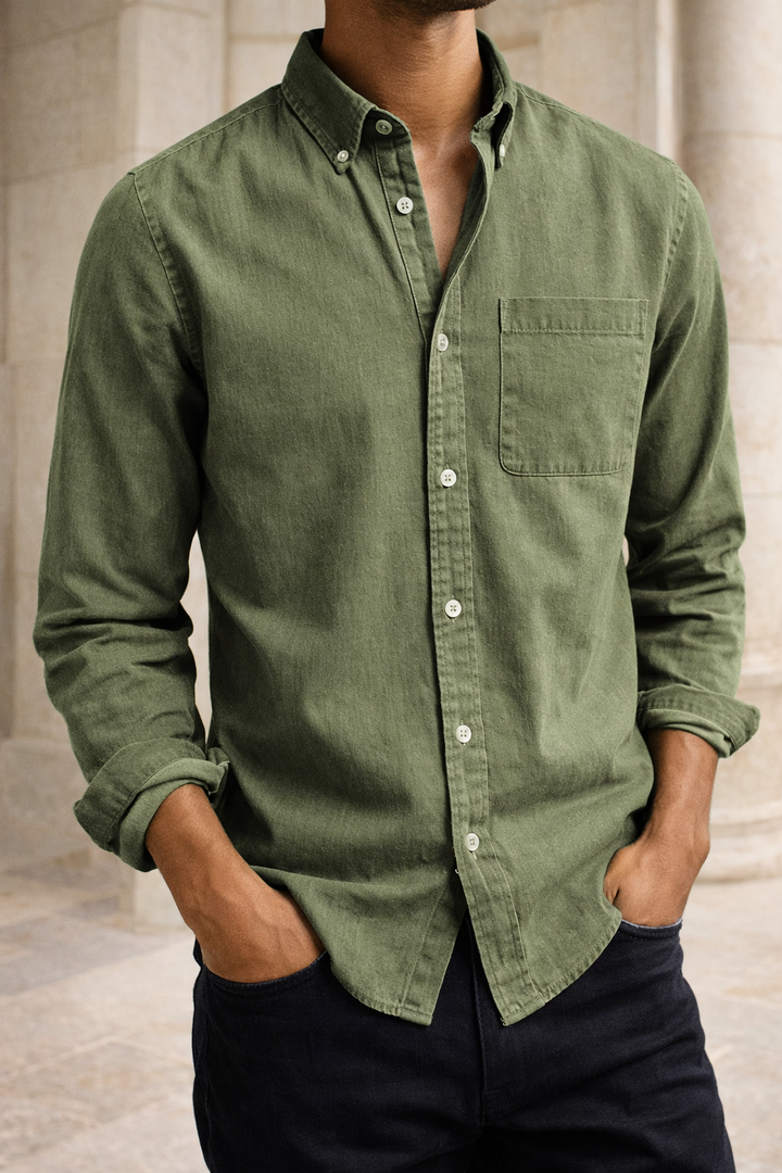 Men's Cotton Shirt with Button Placket for a Smart-Casual Everyday Look