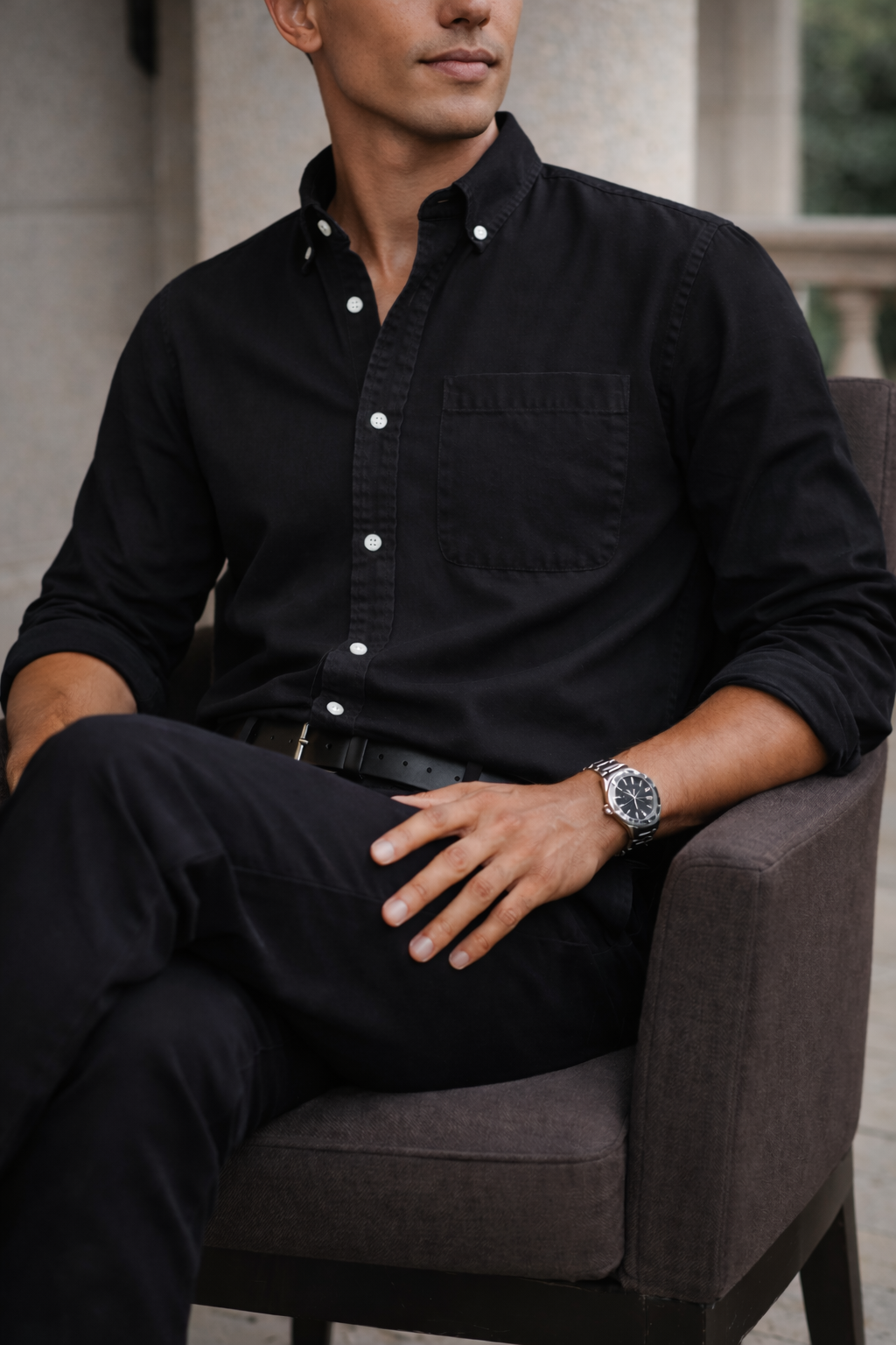 Men's Cotton Shirt with Button-Down Collar for an Everyday Smart-Casual Look
