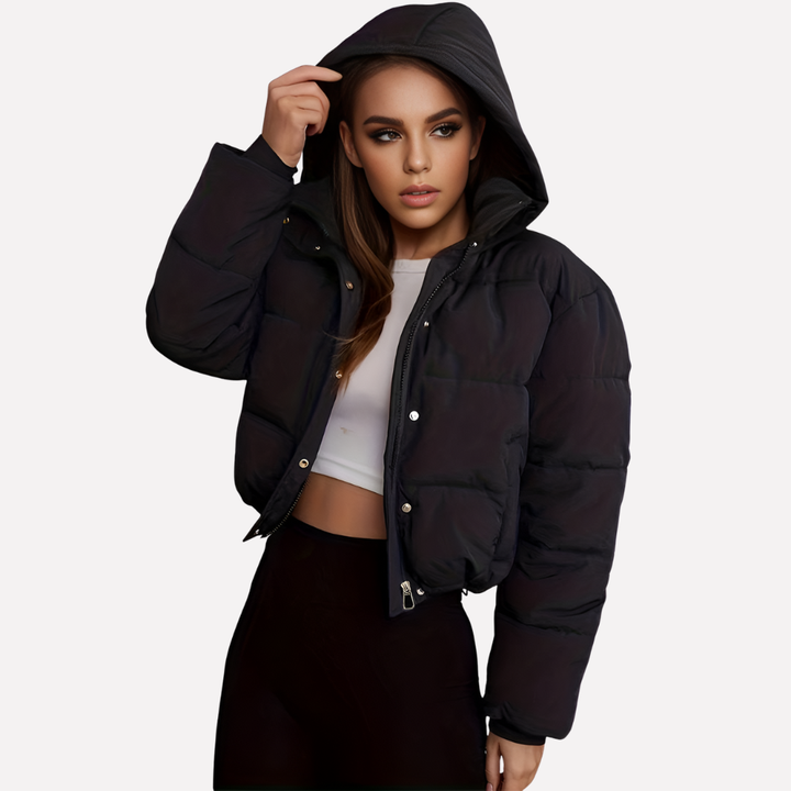 Women’s Short Jacket with Hood and Front Zippe