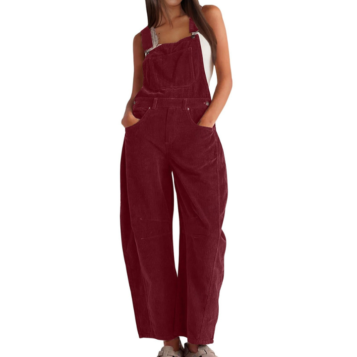 Women's Wide-Leg Corduroy Dungarees – Casual Utility Jumpsuit