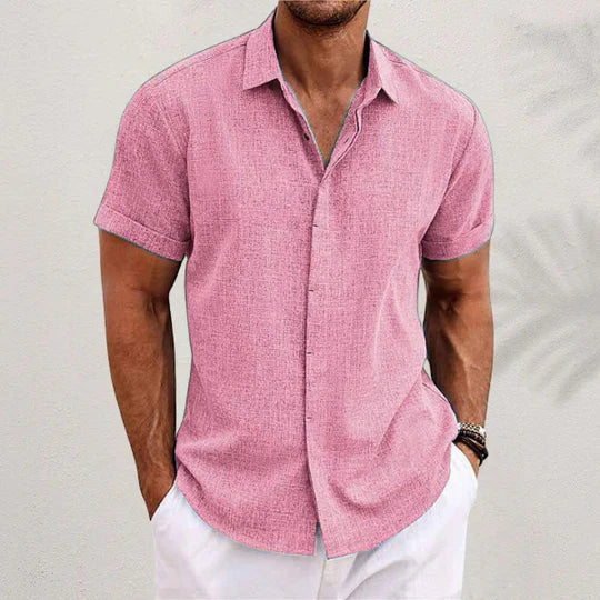 Classic Men's Short-Sleeved Shirt with Button Fastening and Spread Collar