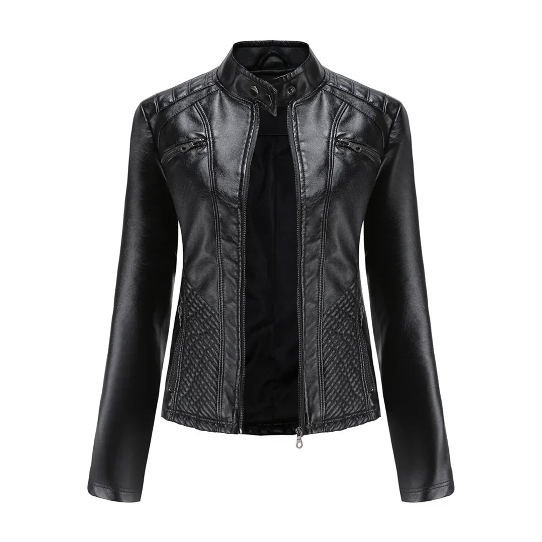 Stylish Faux Leather Women's Jacket with Classic Biker Design