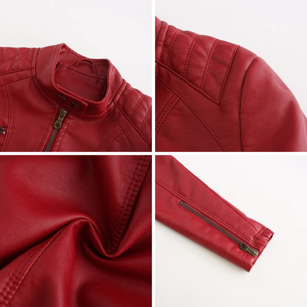 Stylish Faux Leather Women's Jacket with Classic Biker Design