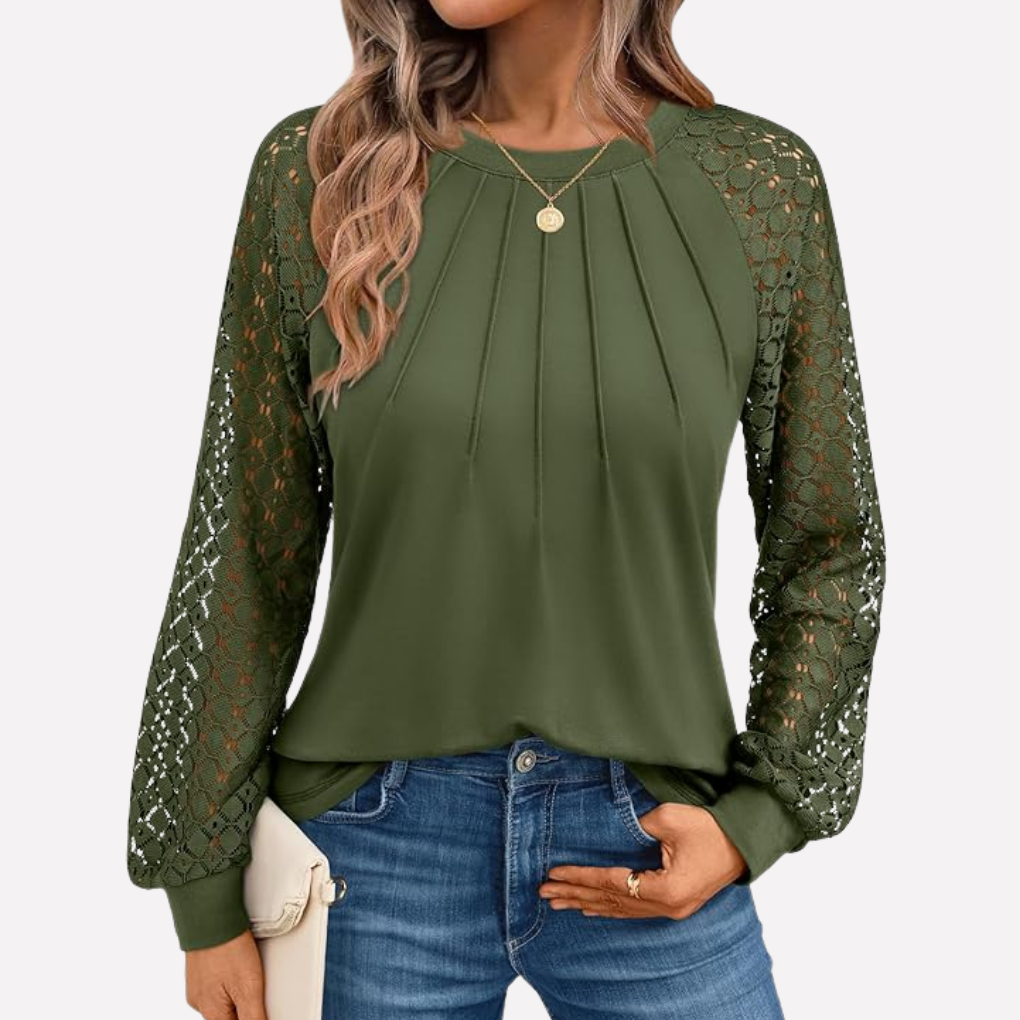 Pleated Lace Long‑Sleeve Shirt