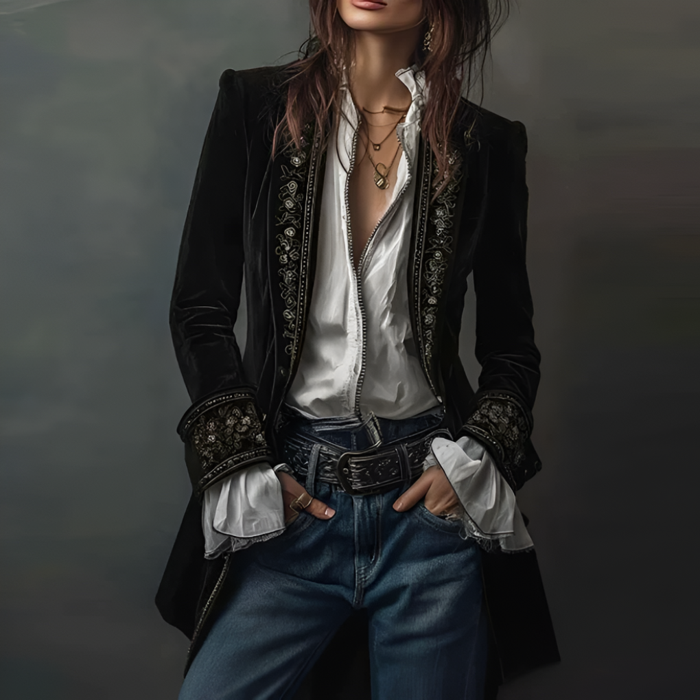 Women’s Embroidered Blazer Long Jacket