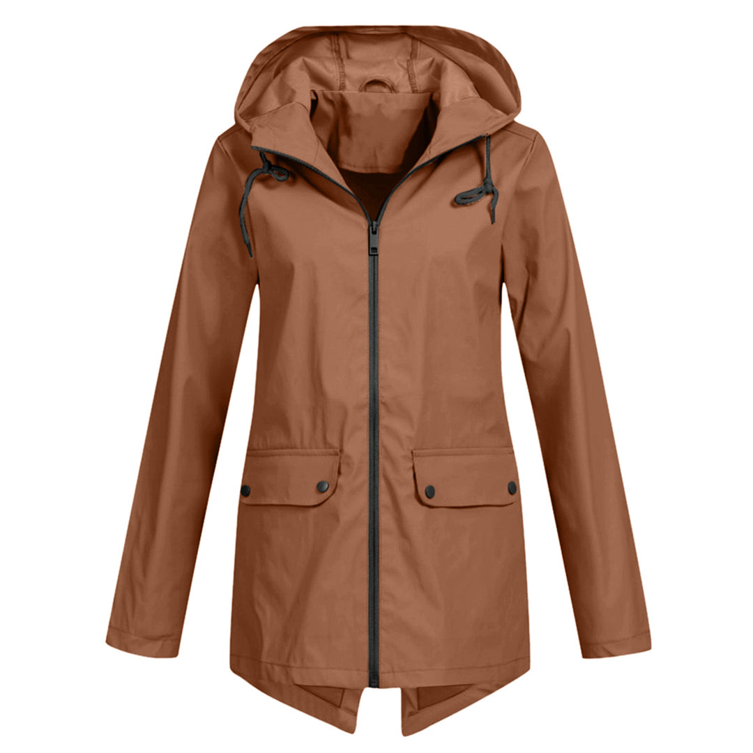 Waterproof Women's Mid-Length Jacket with Zipper