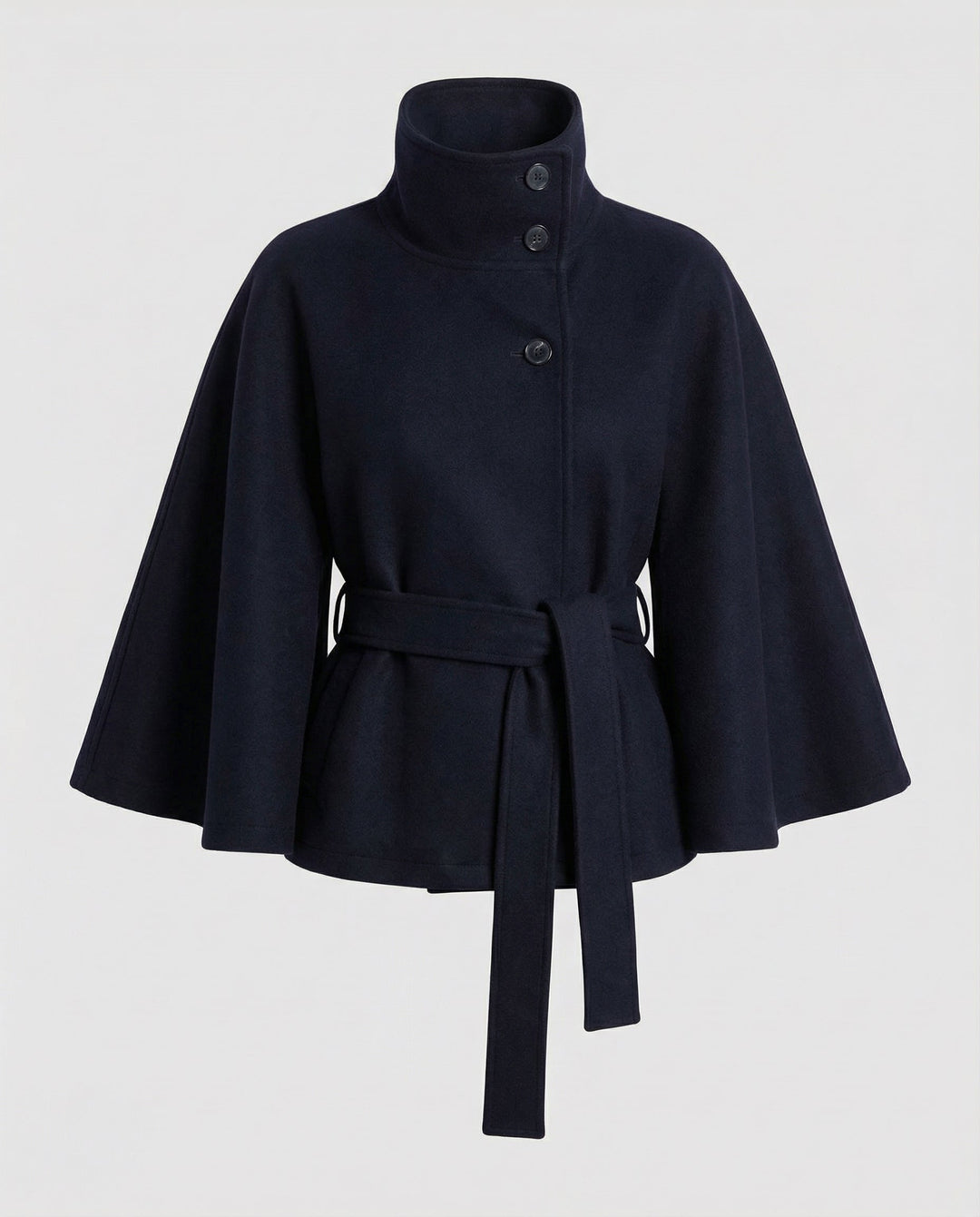 Women's Belted Wool-Blend Cape Jacket – High-Neck Winter Layer