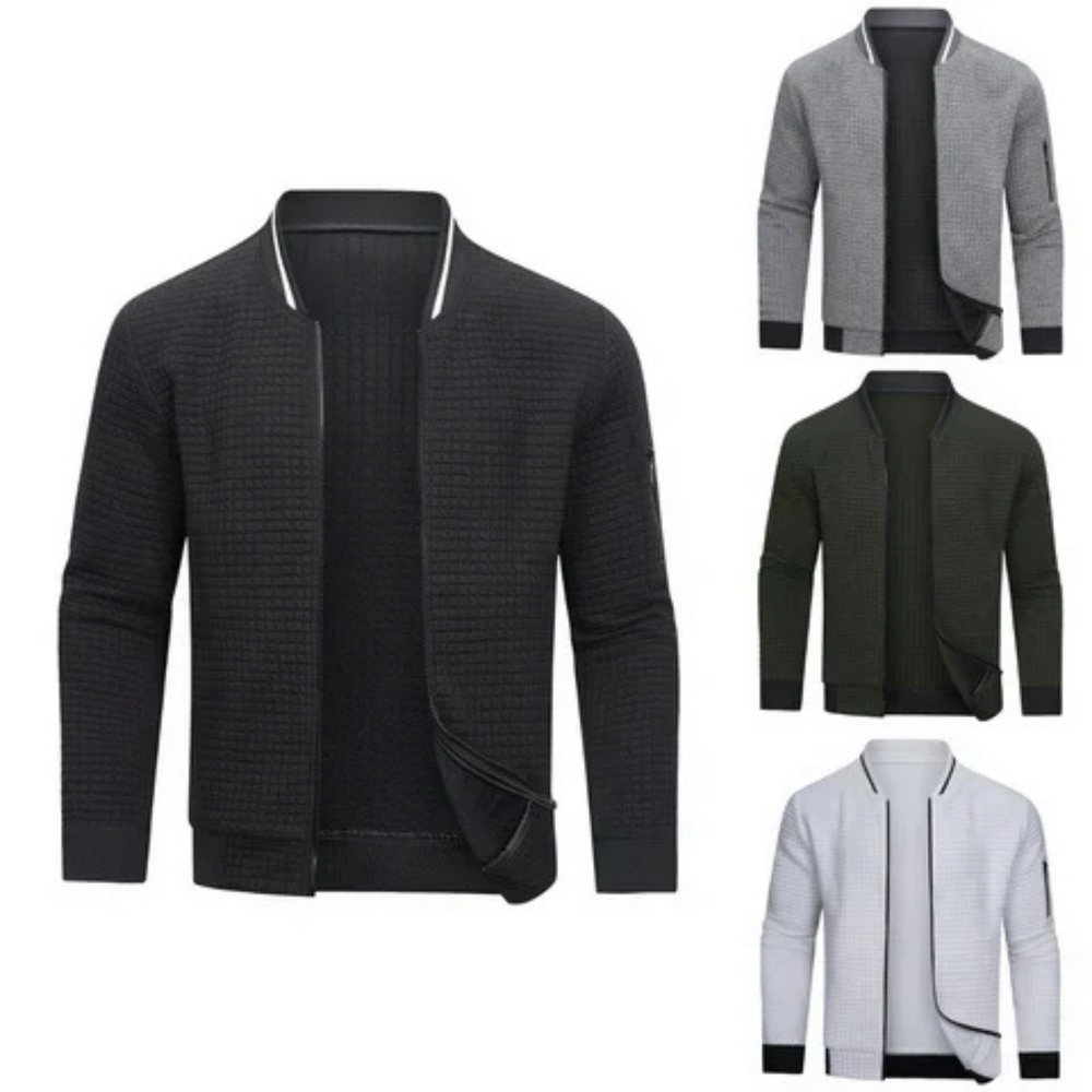 Structured Quilted Diamond Cardigan with Full-Length Zip - Mitchell