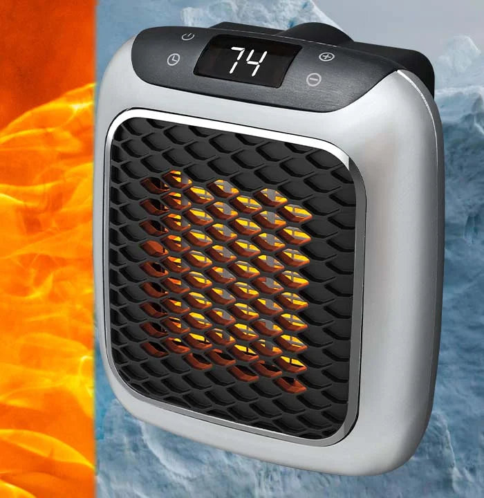 Compact 800 W electric heater with timer