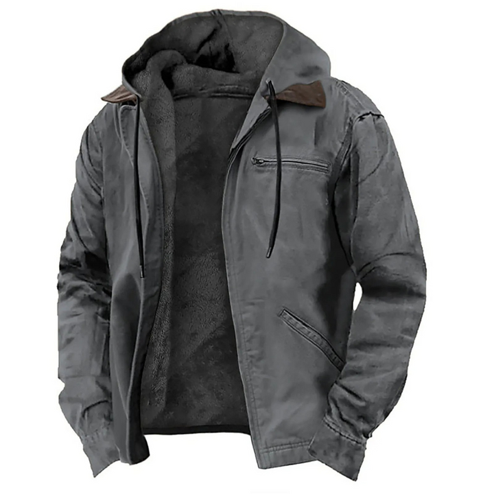 Men's Winter Jacket with Detachable Hood - Warm Layer with Full-Length Zip