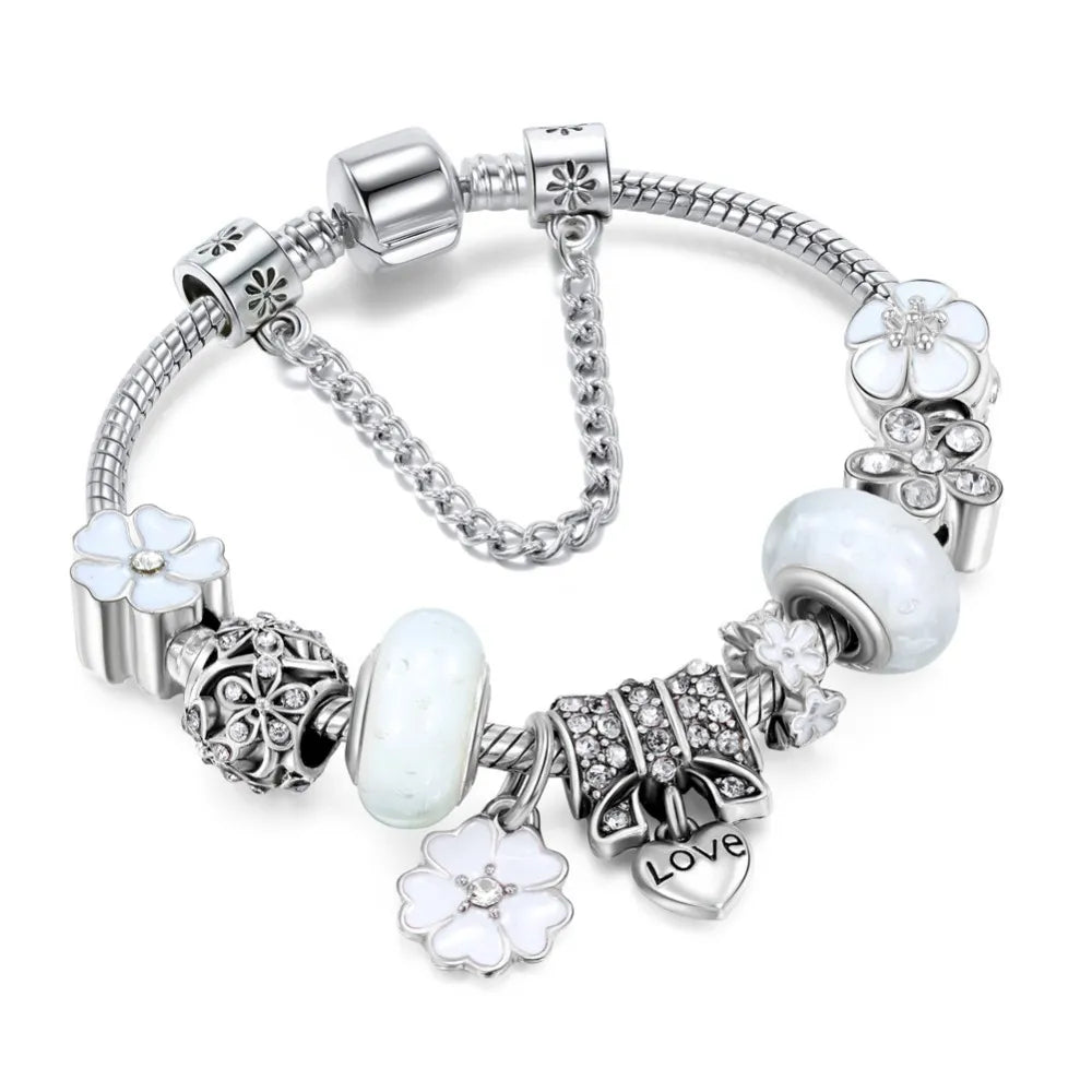 Sterling Silver 925 Bracelet with Flower-Shaped Charm | Elegant Jewellery Gift for Women