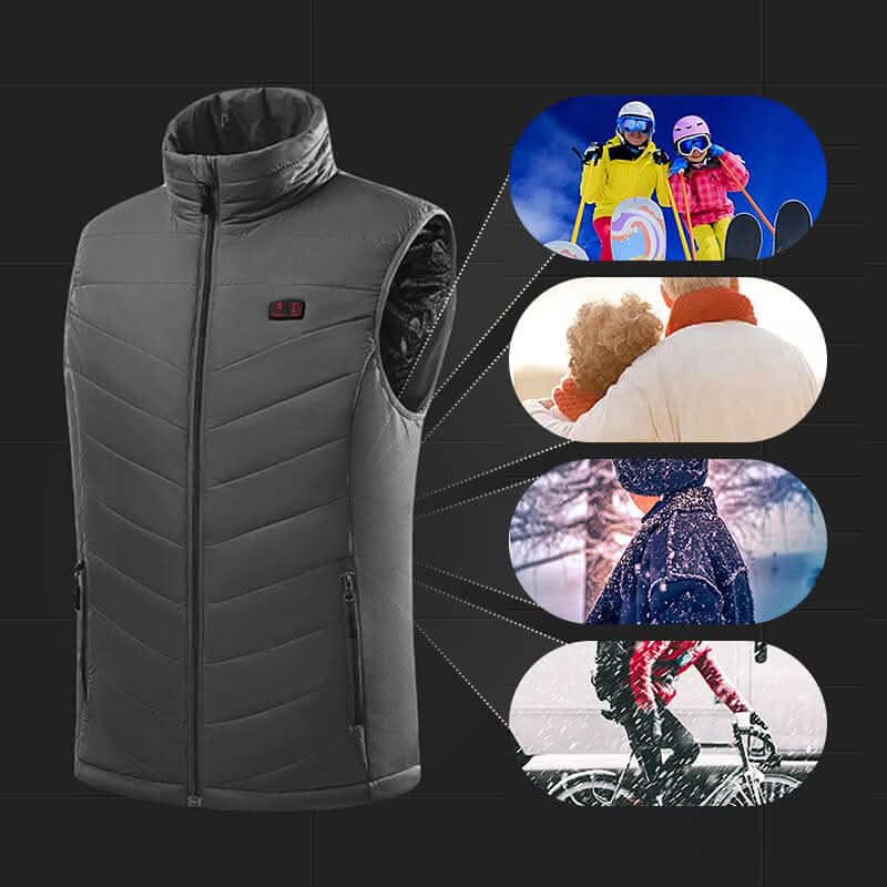 Heated gilet with 13 zones and carbon fibre heating