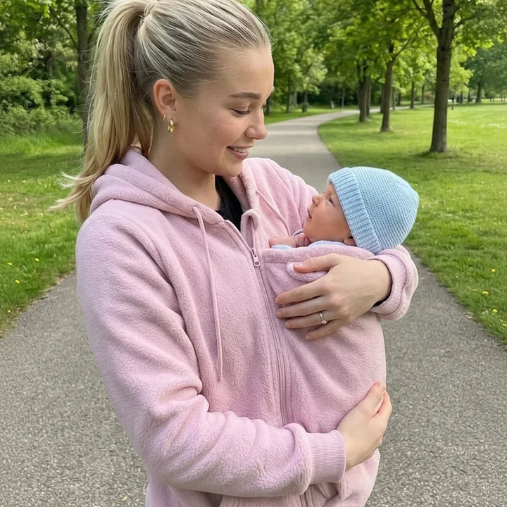 Cosy Sherpa Fleece Hoodie with Detachable Zip-On Baby Carrier Insert
