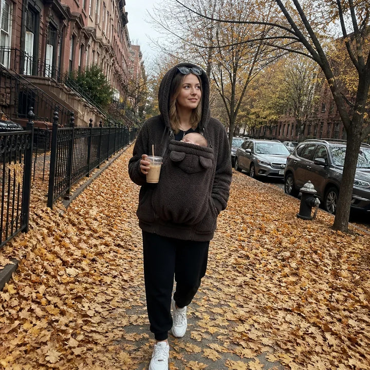 Cosy Sherpa Fleece Hoodie with Detachable Zip-On Baby Carrier Insert