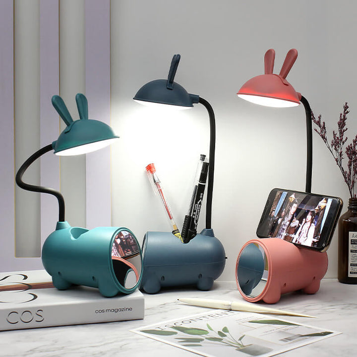 Bunny LED desk lamp with pen holder – touch control & USB charging for girls