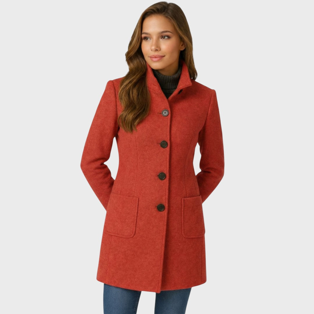 Women's Fitted Coat with Button Fastening – Elegant Style