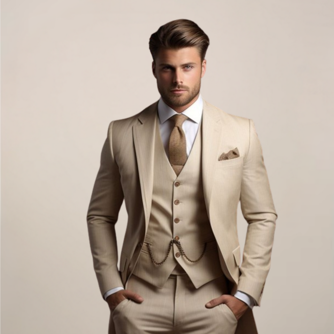 Breathable Three-Piece Men's Wedding Suit – Tailored, Formal Spring Fashion