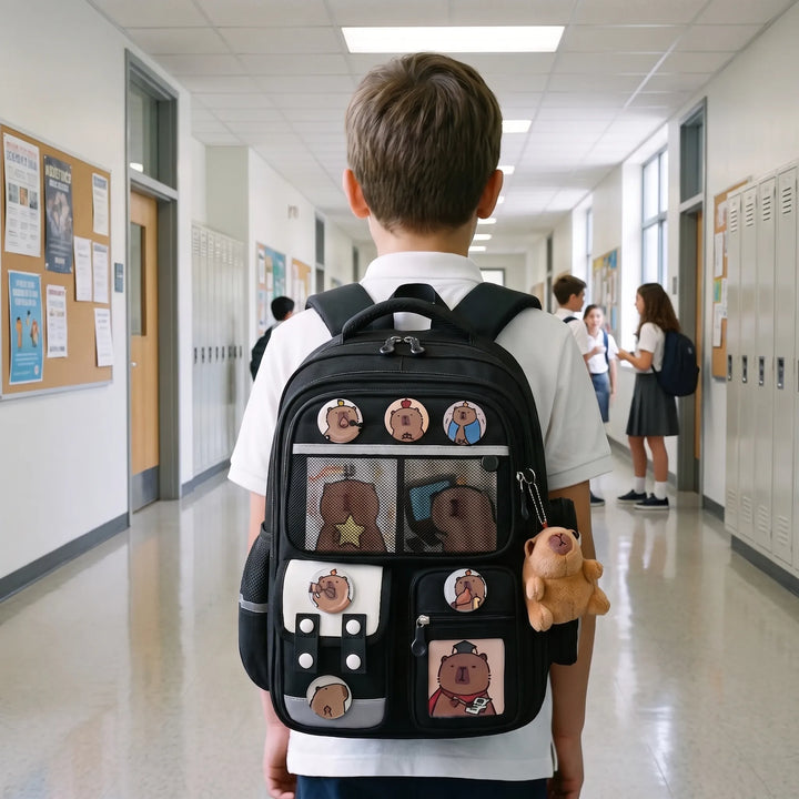 Multi-Compartment School Rucksack with Capybara Theme - Viyora