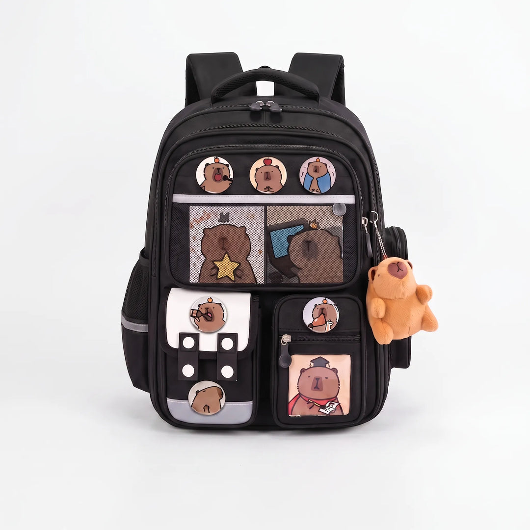 Multi-Compartment School Rucksack with Capybara Theme - Viyora