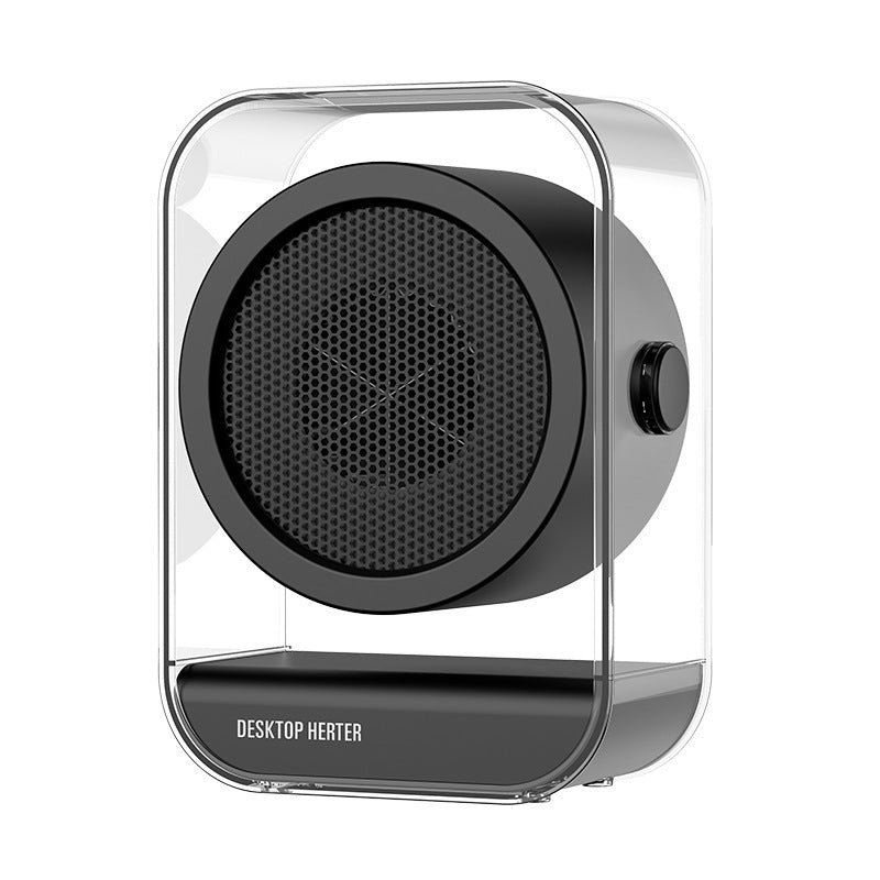 Compact desk heater with transparent casing