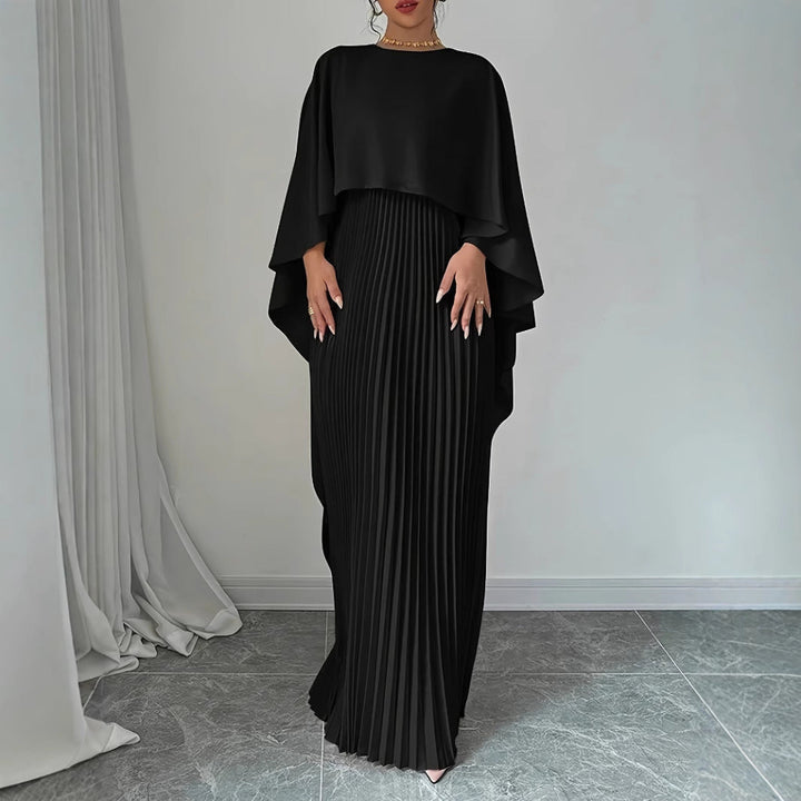 Flowing Pleated Batwing Sleeve Maxi Dress