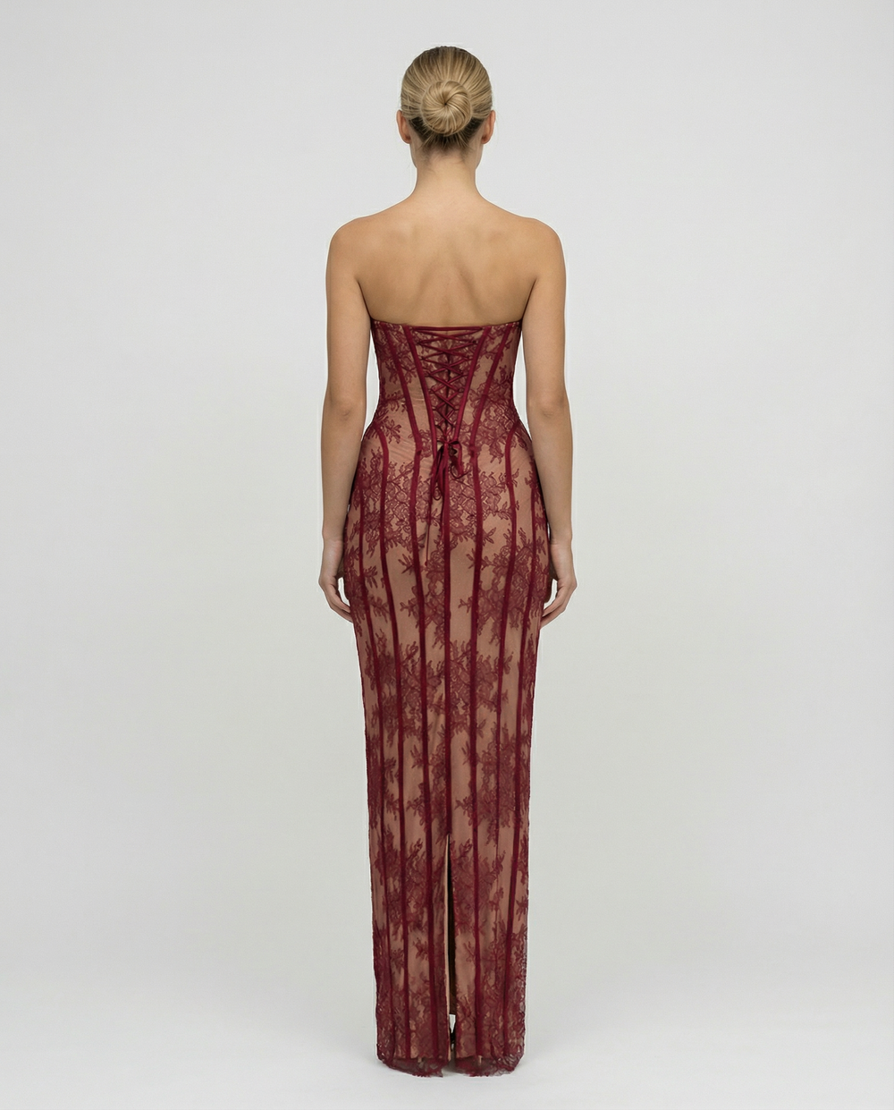 Strapless Floral Lace Maxi Dress with Corset