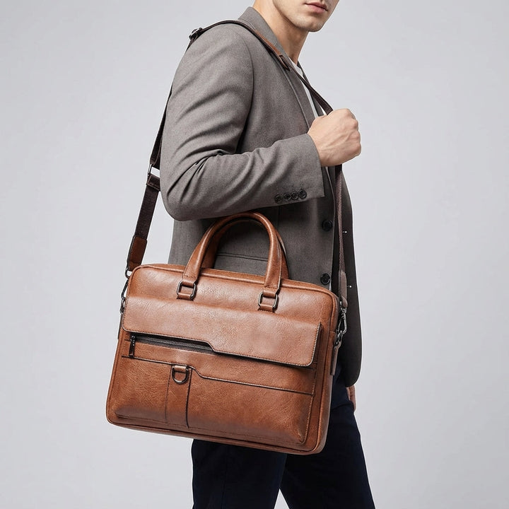 PU Leather Laptop Bag With Shoulder Strap - MetroBrief