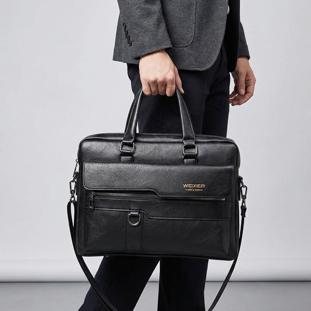 PU Leather Laptop Bag With Shoulder Strap - MetroBrief
