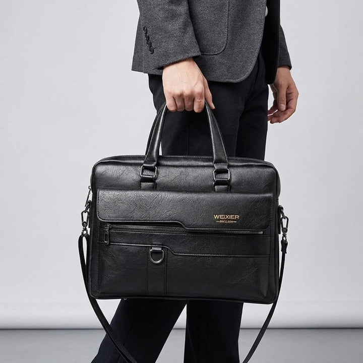 PU Leather Laptop Bag With Shoulder Strap - MetroBrief