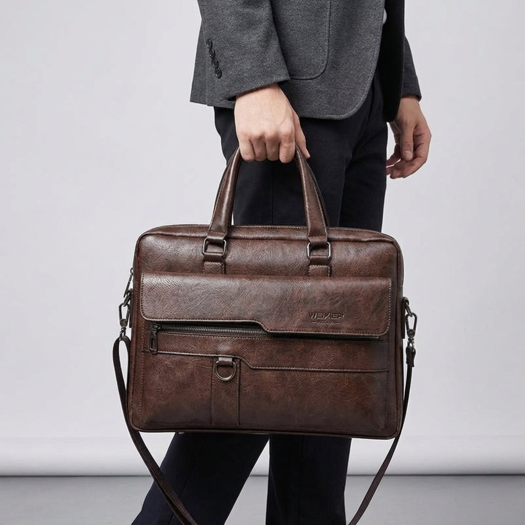 PU Leather Laptop Bag With Shoulder Strap - MetroBrief