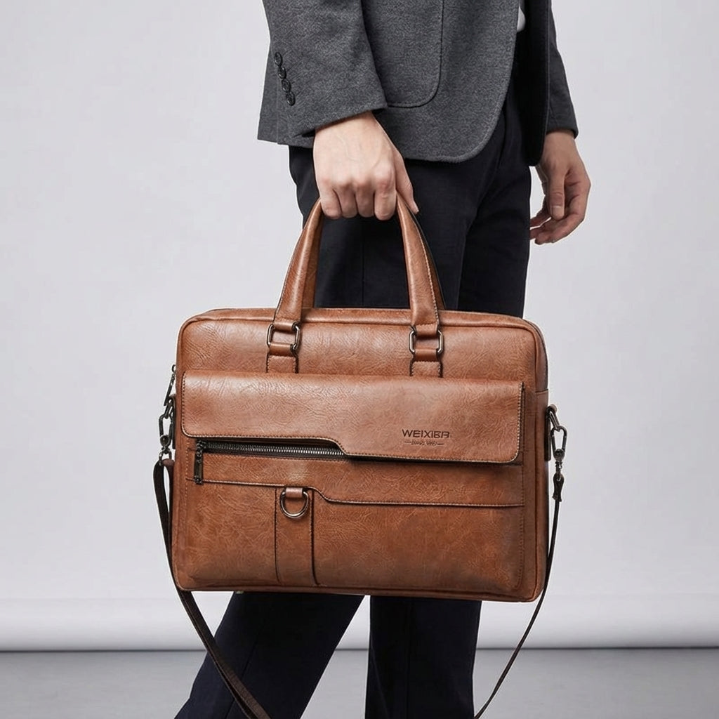 PU Leather Laptop Bag With Shoulder Strap - MetroBrief