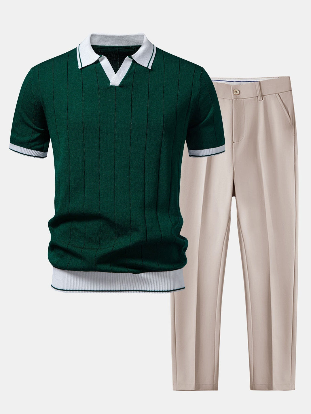 Men's ribbed polo shirt & tapered trousers – smart-casual set