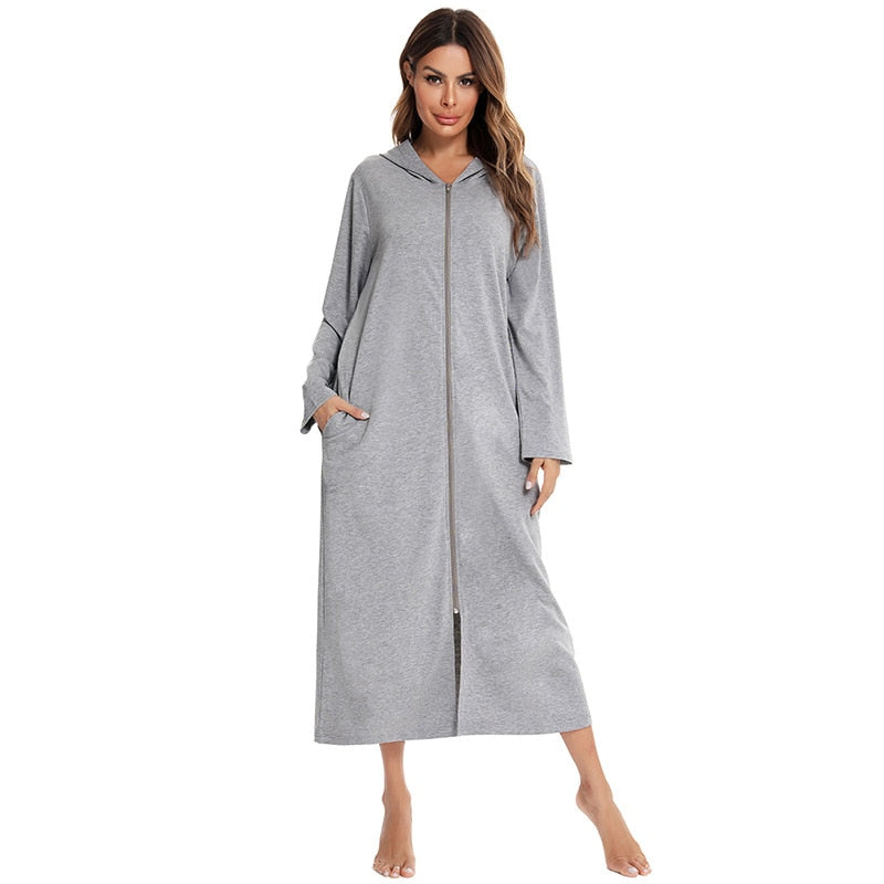 Hooded Dressing Gown with Zip