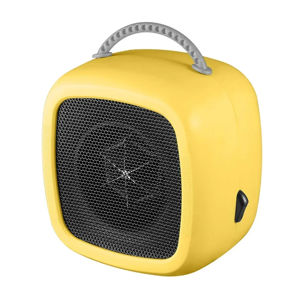 Mini desk heater with PTC ceramic and handle, whisper-quiet