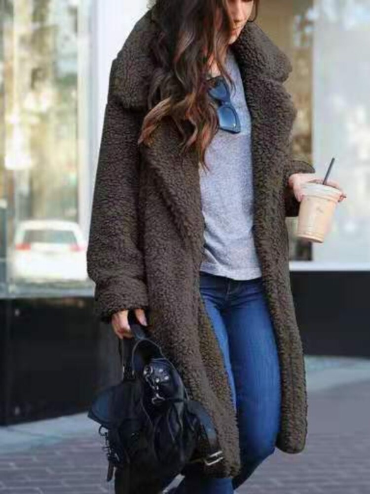 Trendy Warm Long Teddy Coat for Women - Isla