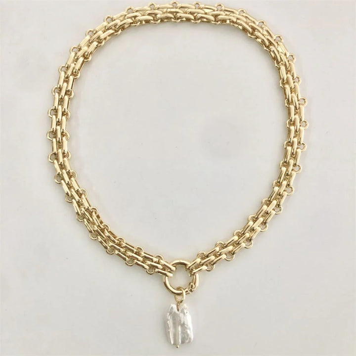 Baroque Freshwater Pearl Necklace with Gold &amp; Silver Chain