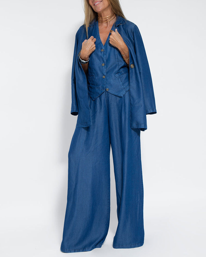 Linen 2-Piece Set with Wide-Leg Trousers and Waistcoat – Alma