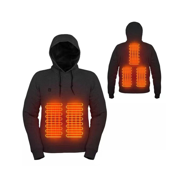 Heated hoodie with warmth on the chest and back