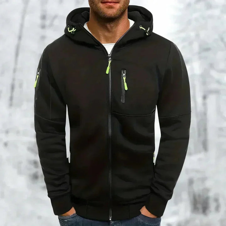 Men's zip-up hoodie with hood – jacquard polyester, relaxed fit
