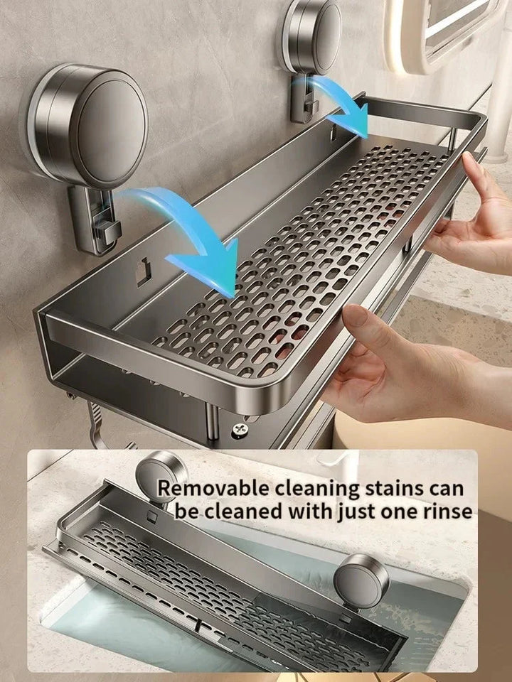 Suction Cup Bathroom Shelf | No Drilling | Drainage Tray | SnapShelv