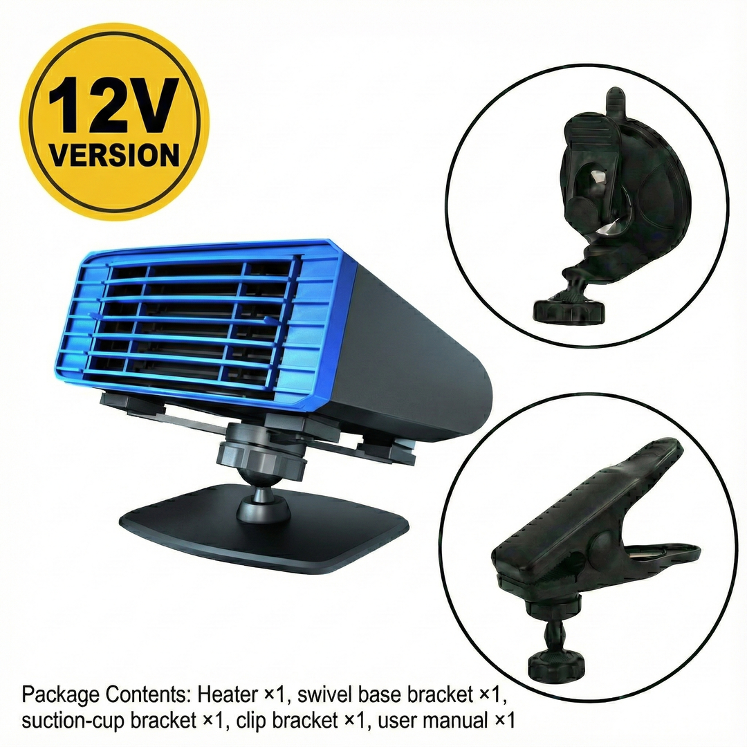 Car heater and windscreen defroster with 360° rotating base