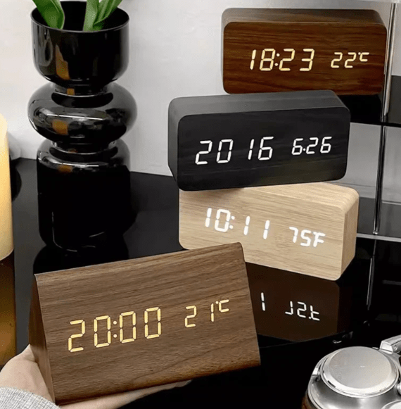 WoodSense Wooden LED Clock – Voice Control & Style for Every Room