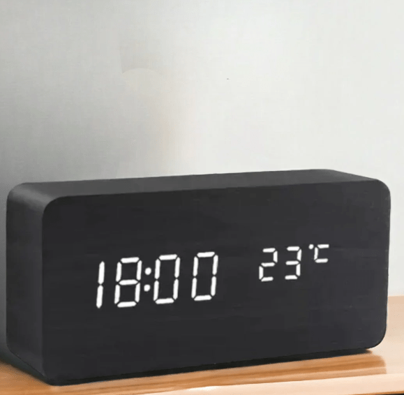 WoodSense Wooden LED Clock – Voice Control & Style for Every Room