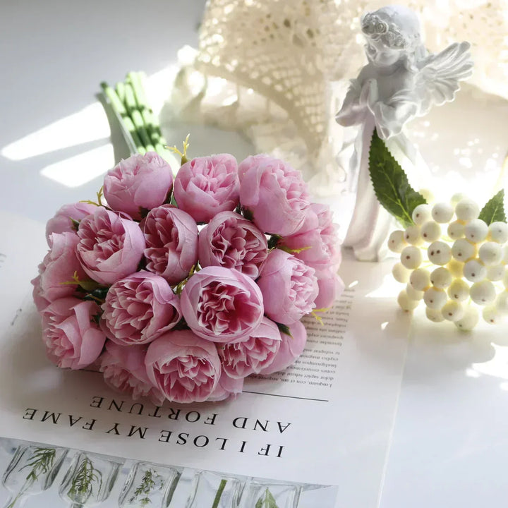 Lyra Romantic Silk Peony Bouquet with 27 Realistic Flowers