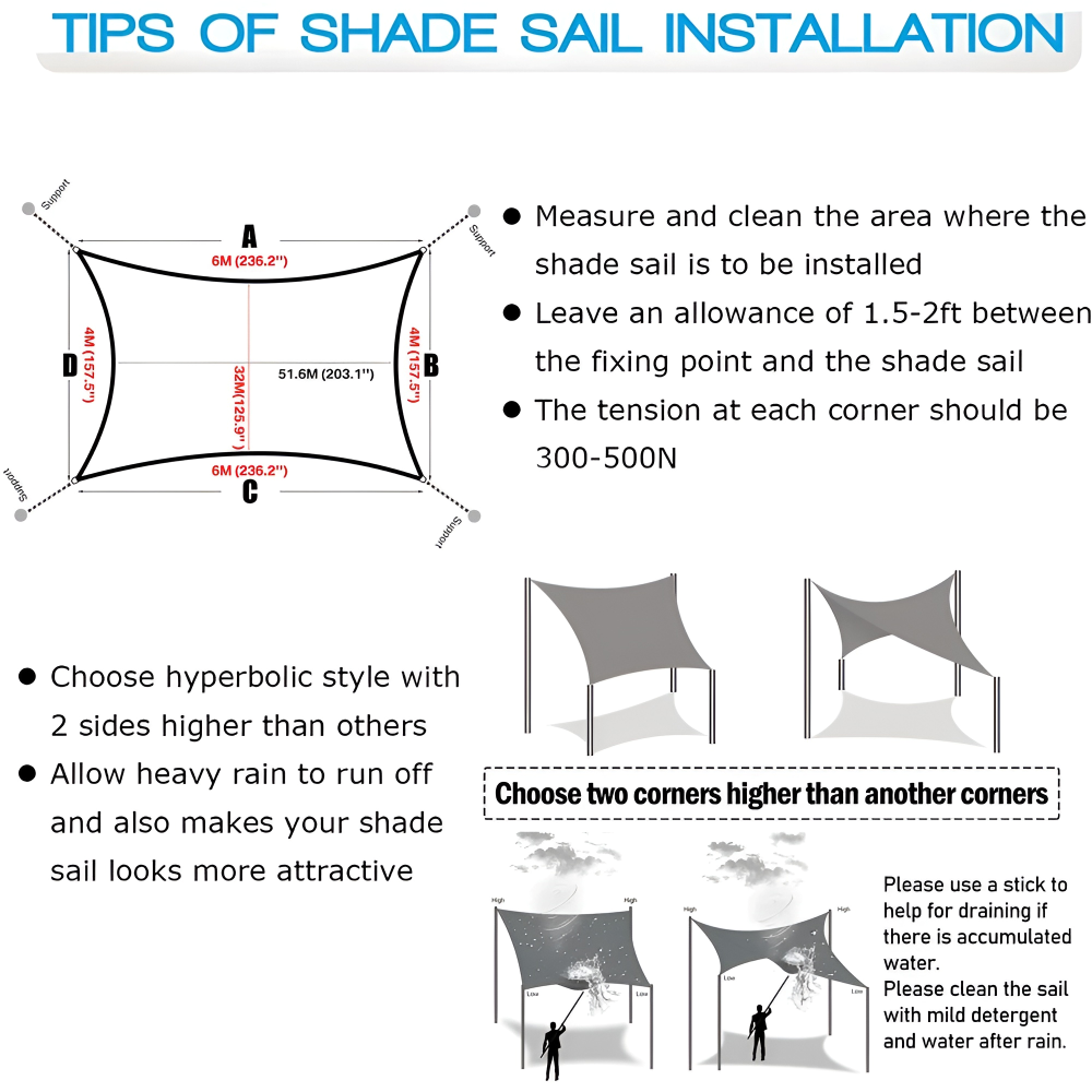 Waterproof Rectangular Shade Sail | Waterproof Outdoor Fabric | UV Protection | SkyCover