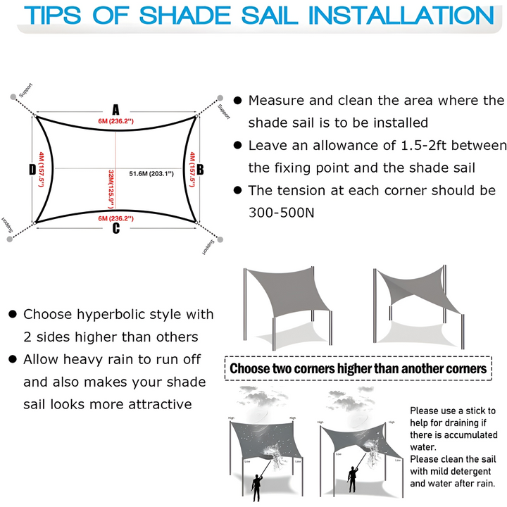Waterproof Rectangular Shade Sail | Waterproof Outdoor Fabric | UV Protection | SkyCover